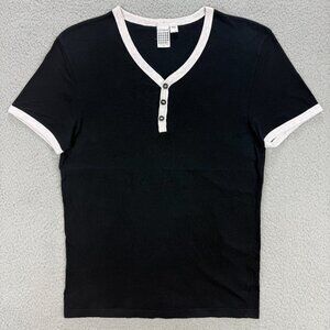 Topman T Shirt Mens Small S Black White Henley Short Sleeve Tee Vintage Y2K